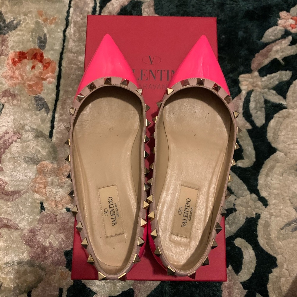 Rockstud Patent Ballerina Flat, Pink
